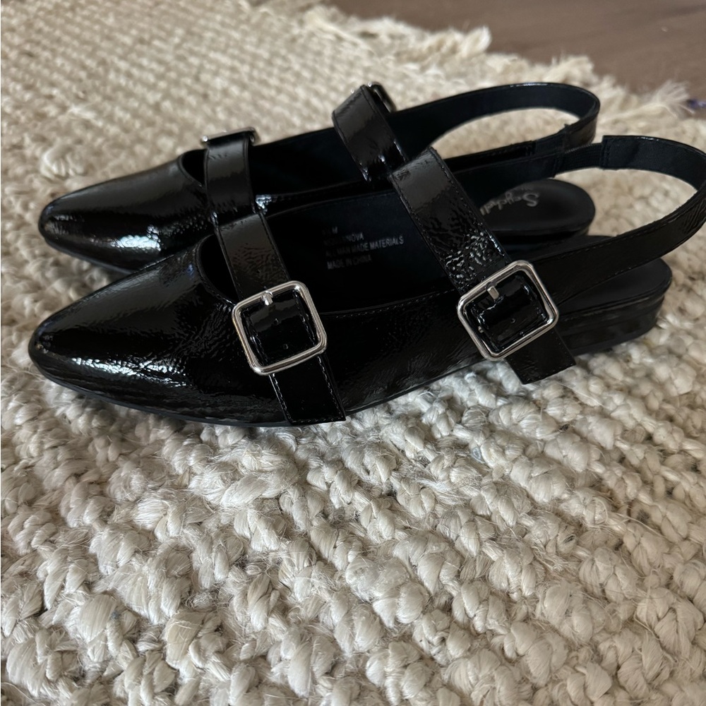 Seychelles black buckle flats